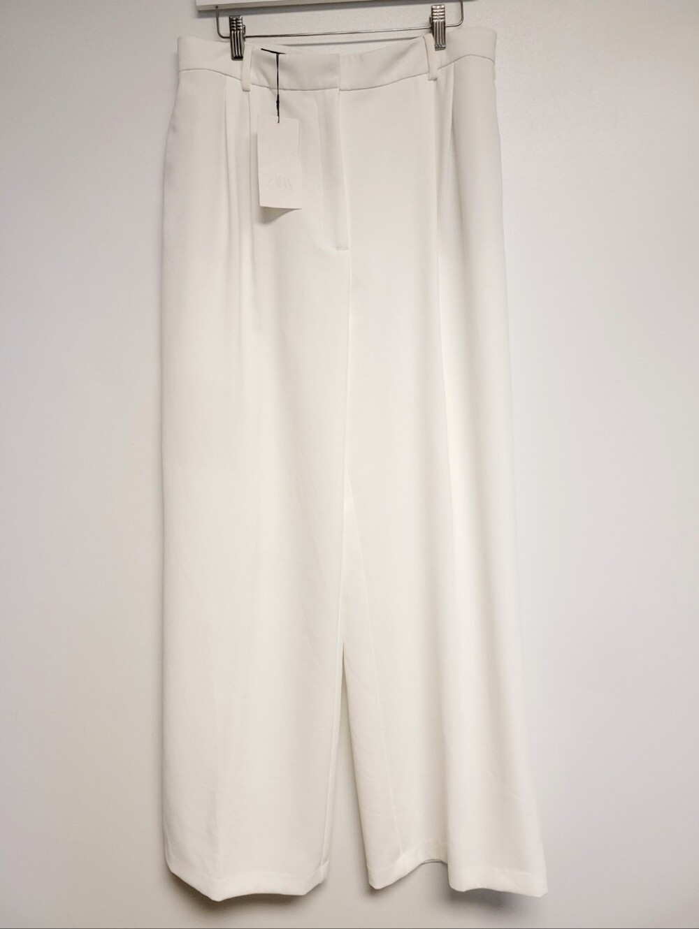 NWT Zara High Waist Wide LegPants in Oyster White XL - Picture 2 of 9